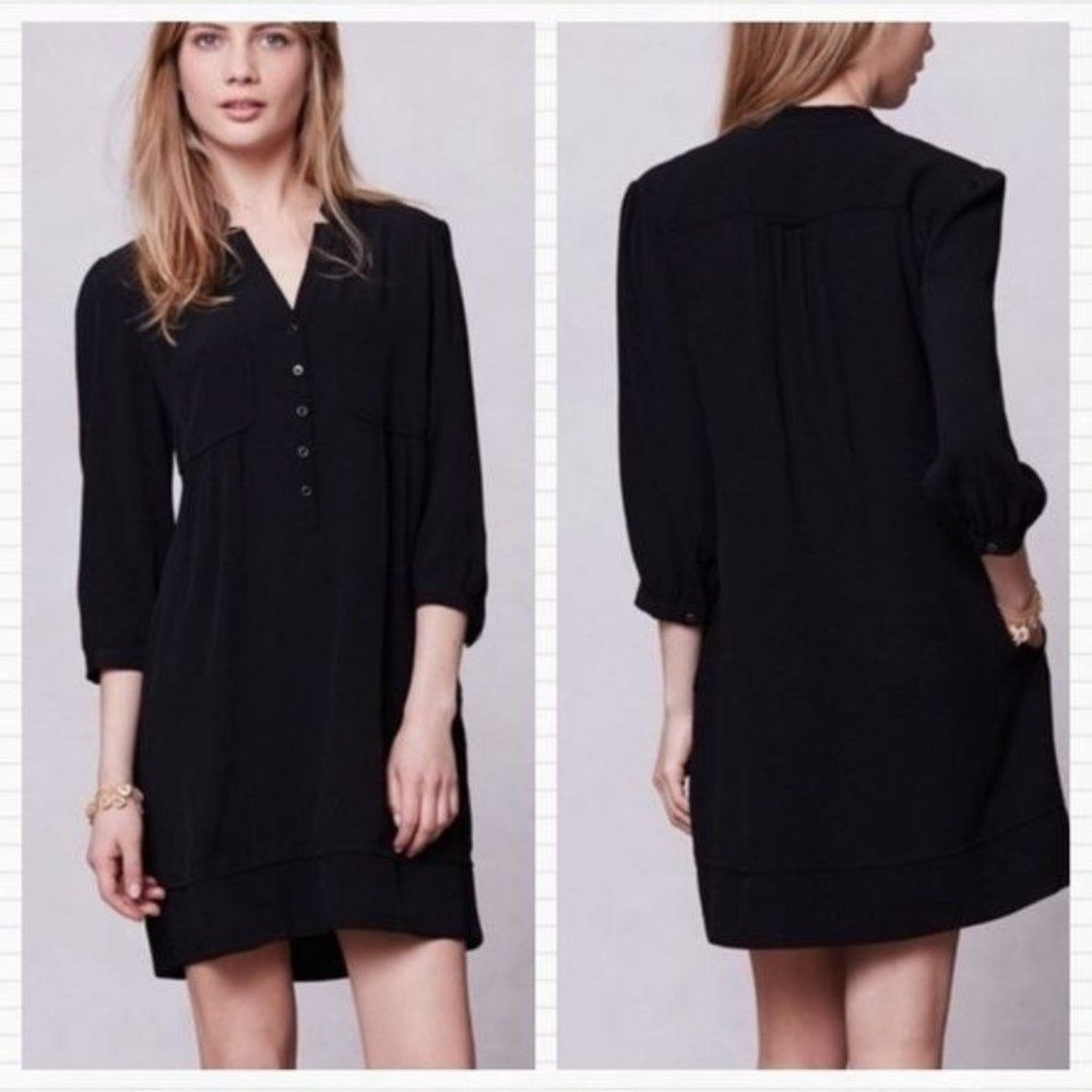 Anthropologie Postmark Black Long Sleeve Button Up Shirt Midi Dress Size S